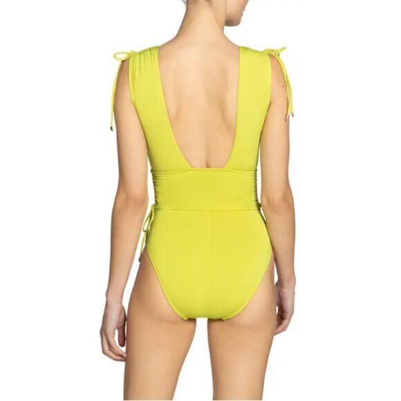 Robin Piccone Aubrey V Plunge Tummy Control One-Piece Swimsuit, Honeydew 12 NWOT - Picture 2 of 9